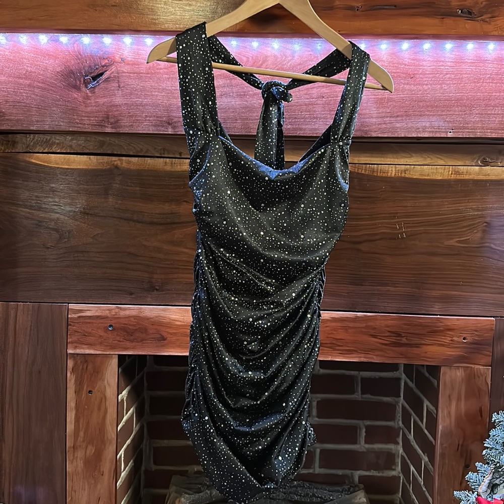 Black party dress, glitter spots, size large. Lucy in the Sky